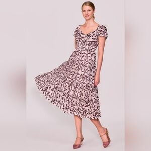 NWT - Melloday Maroon Mauve Ditsy Print Cap Sleeves Smocked Midi Dress - Size L